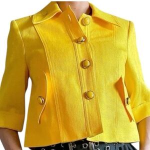 Nygard Women’s Linen Blend Yellow Cropped Summer Lined Jacket Button Details 4P